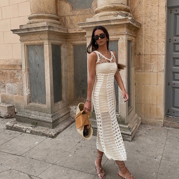 NWT ZARA LIMITED EDITION OPEN WORK CROCHETED KNIT DRESS - Picture 5 of 11